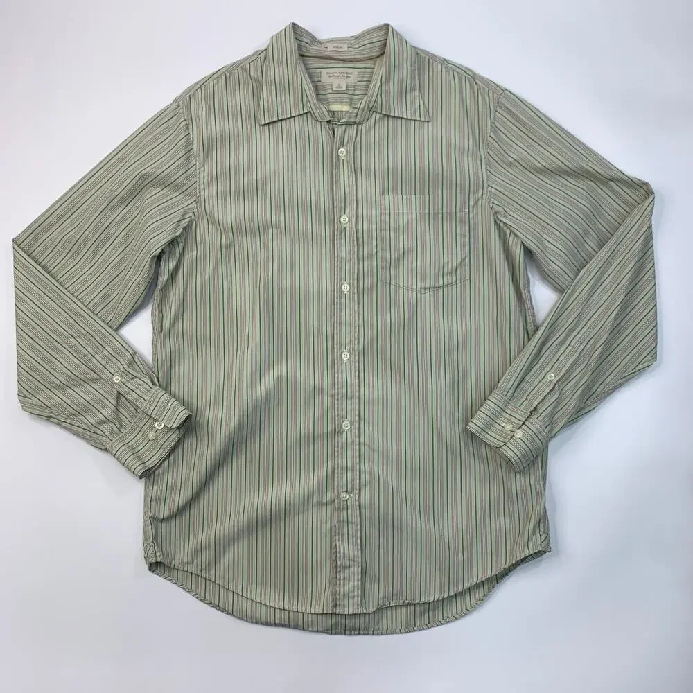 Banana Republic Shirt Mens L Limestone Striped Slim Fit Long Sleeve Button Up